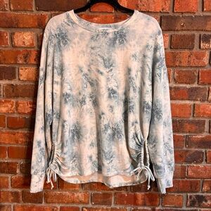 Gilli womens tie dye ruched drawstring sides pullover sweatshirt blue L
